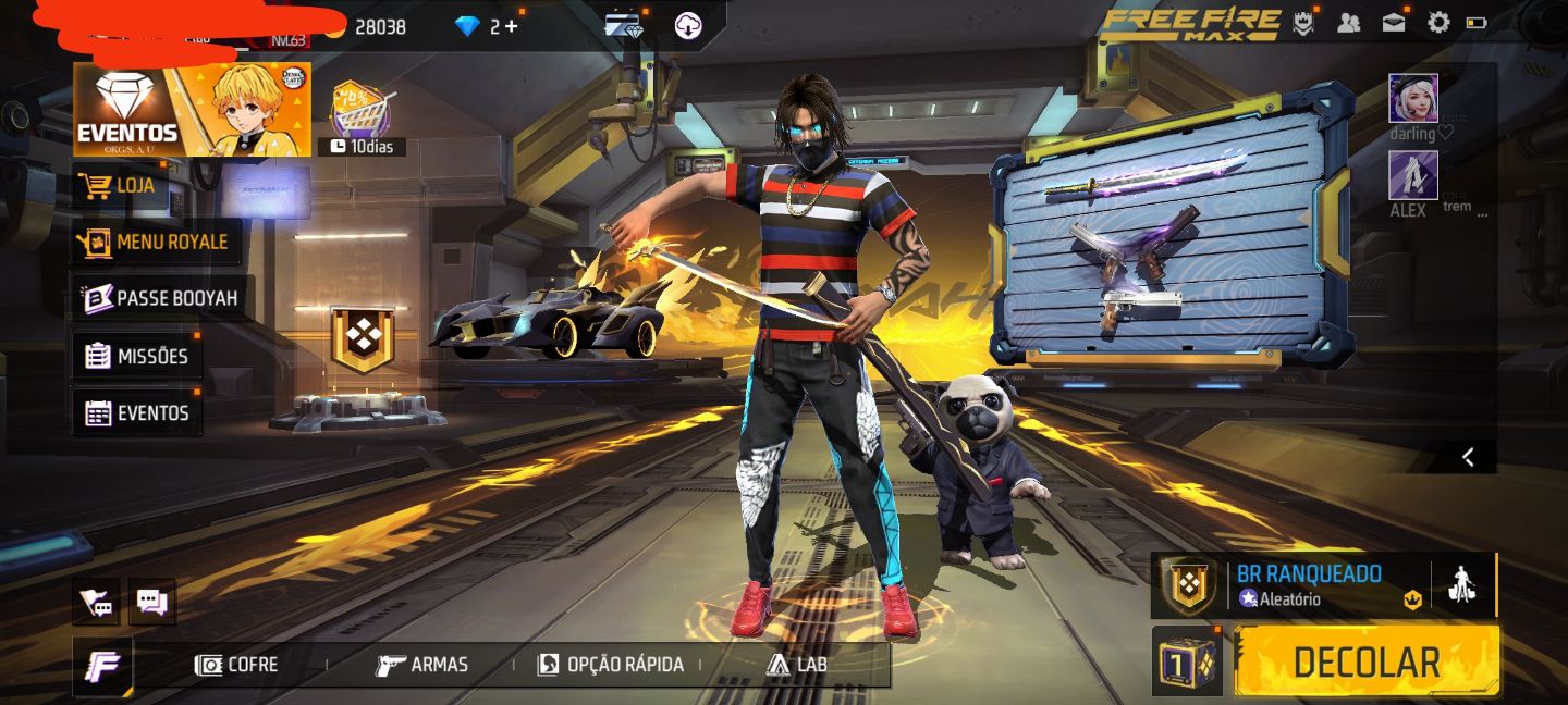 Conta Rara Free Fire Nível 63 com calça angelical e vários passes
