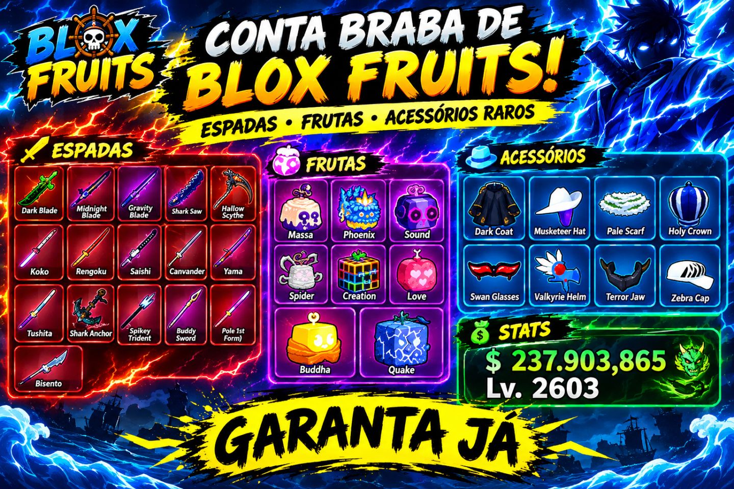 CONTA DE ROBLOX À VENDA! FOCADA EM BLOX FRUITS! FRUTAS PERMANENTES!!