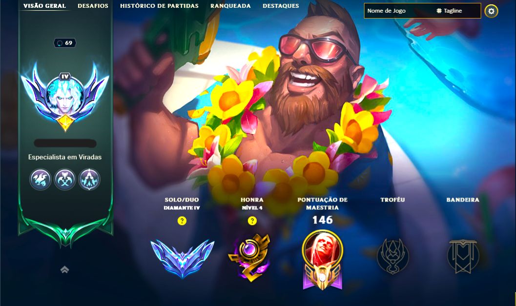 SKIN GANGPLANK CURTINDO VERÃO + [ DIAMANTE COM 60% DE WIN RATE ] + [TROCA NICK]