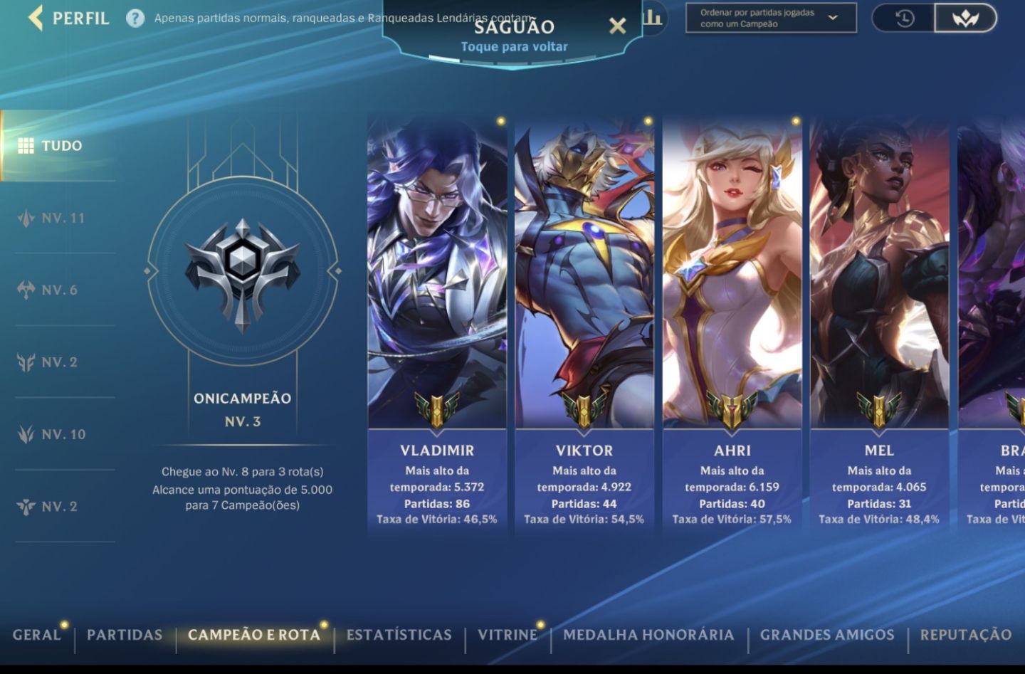 Conta com bom gasto e nova skin prestígio Vlad, Syndra e Morgana