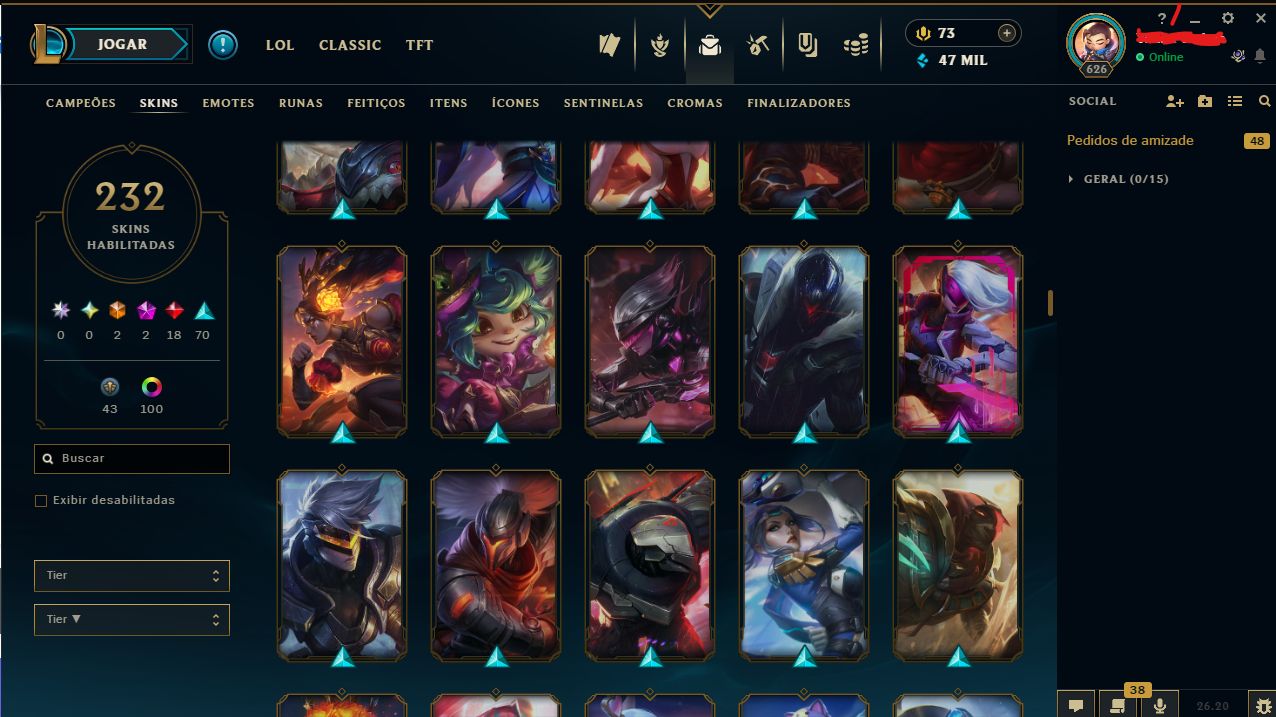 Conta esmeralda com 232 skins nivel 626 Esmeralda com todos os campeões