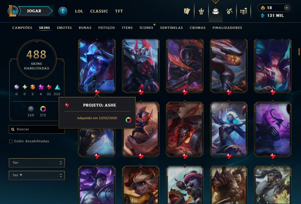 CONTA LEAGUE OF LEGENDS DE 2015// 488 SKINS, ELO MAXIMO D3