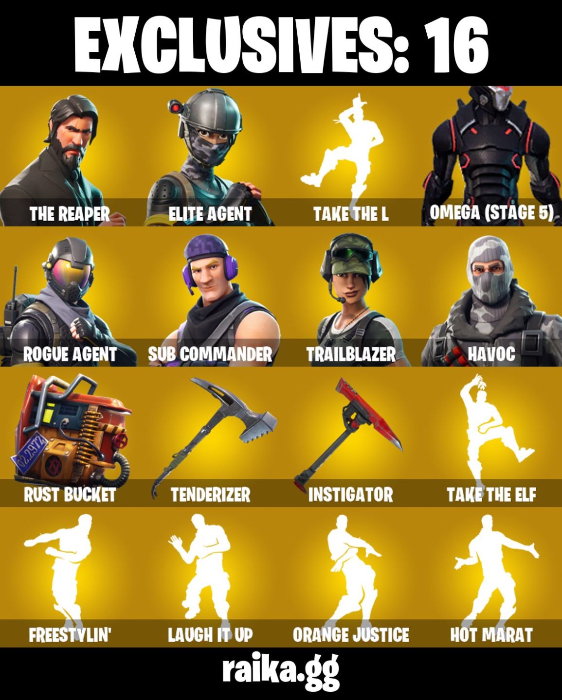 36 skins The Reaper Omega (stage 5) Rogue Agent Trailblazer Havoc Ragnarok