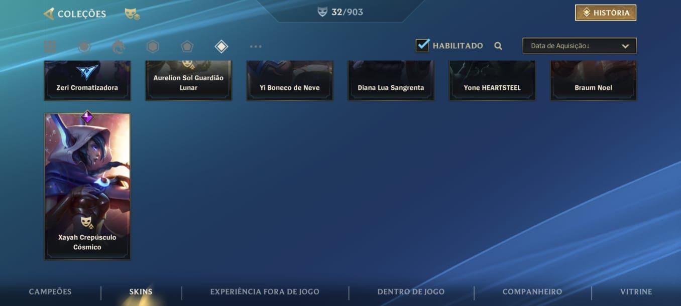 Conta Wild Rift com algumas skins, com +900 essências laranjas (Espólio)