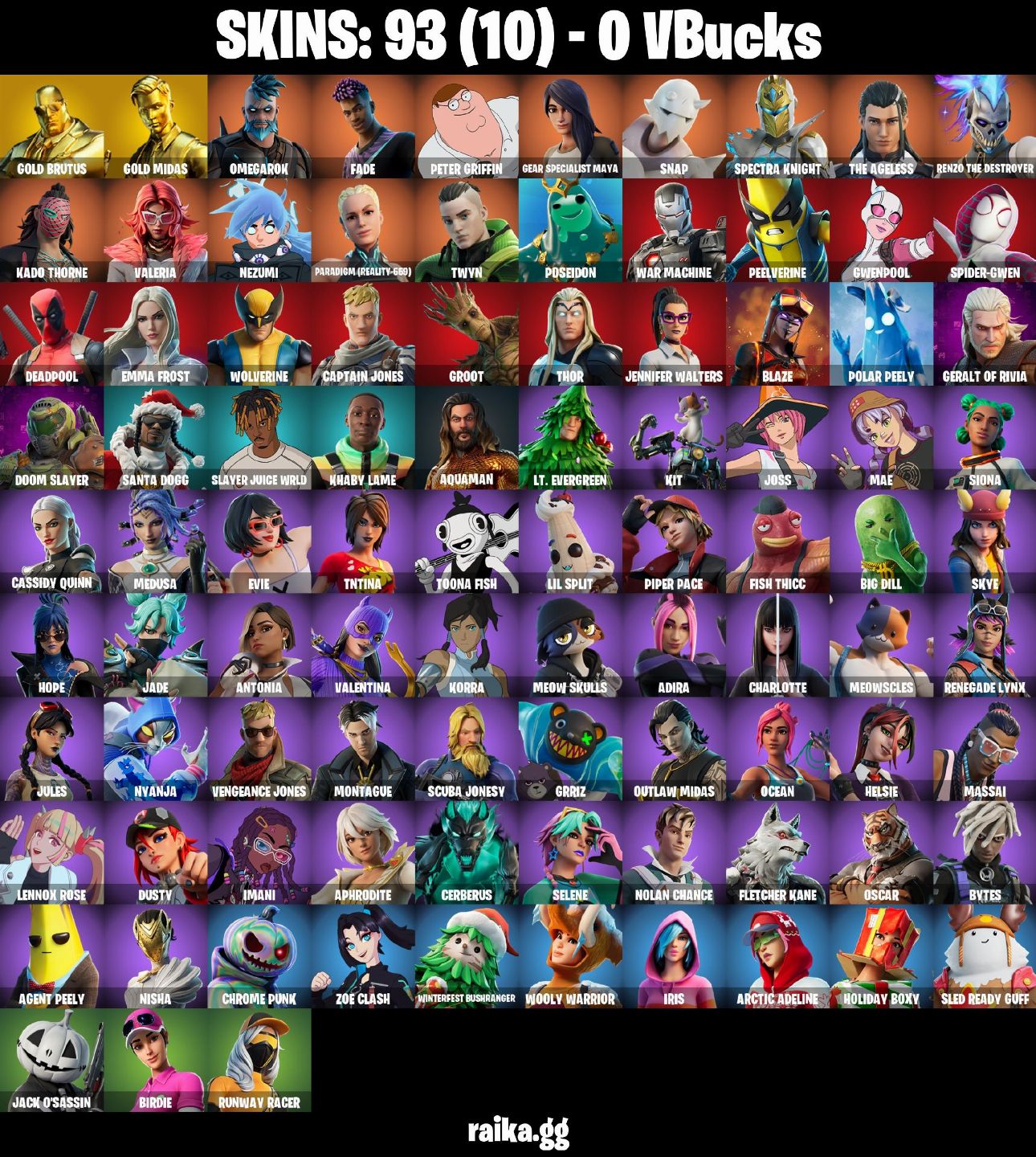 93 Skins | Gold Midas | Gold Brutus | Peter Griffin | Omegarok | 0 VB