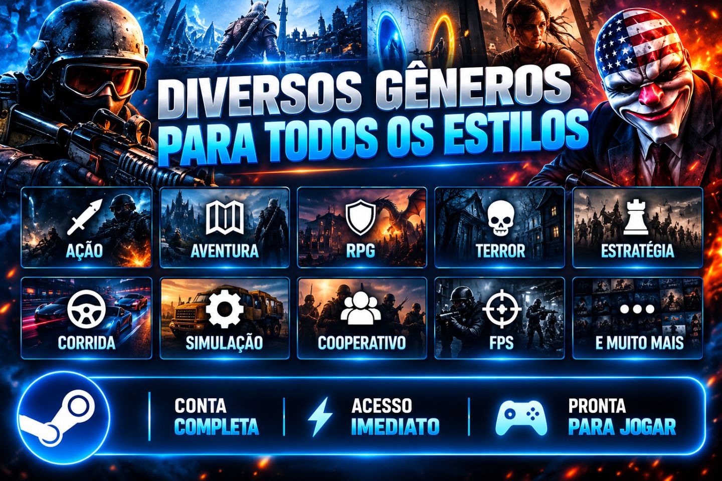 [PROMOÇÃO] CONTA STEAM COM +50 JOGOS | GRANDES TÍTULOS | ENTREGA AUTOMÁTICA