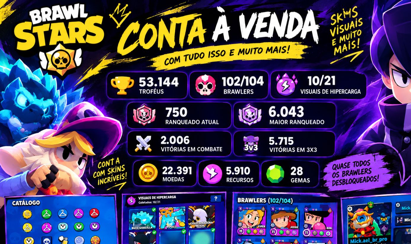 BRAWL STARS | 53K TROFÉUS | 102/104 BRAWLERS | 6K RANQUEADO