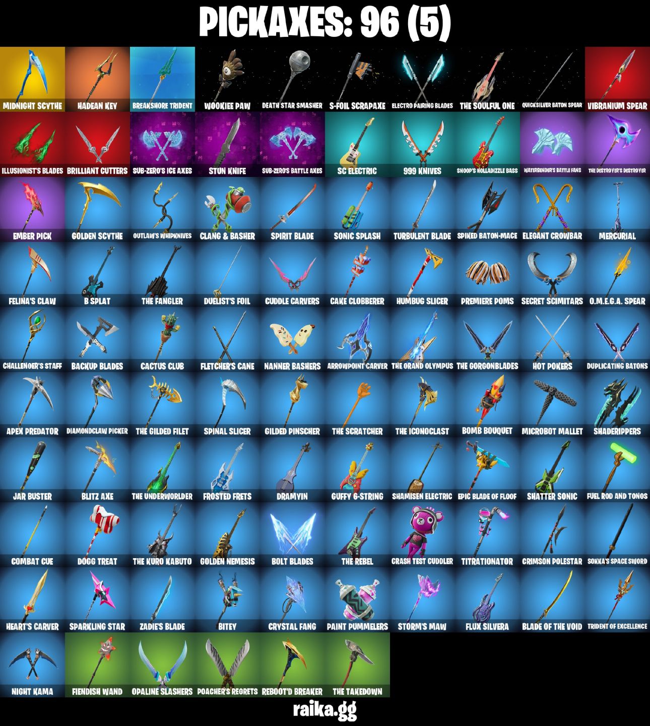 59 Skins - Solid Snake, Peter Griffin, Ghost Rider, Santa Dogg, 50 vbucks