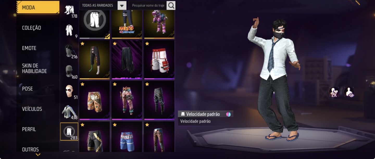 Conta Free Fire com full skins do naruto e mais