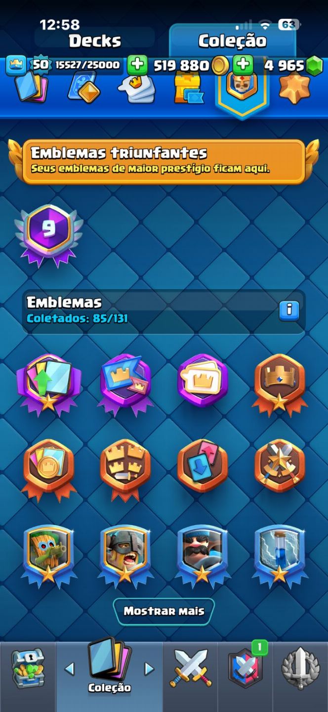 Conta de Clash Royale com quase todas as cartas, 8,3k de troféu e 9 evos!