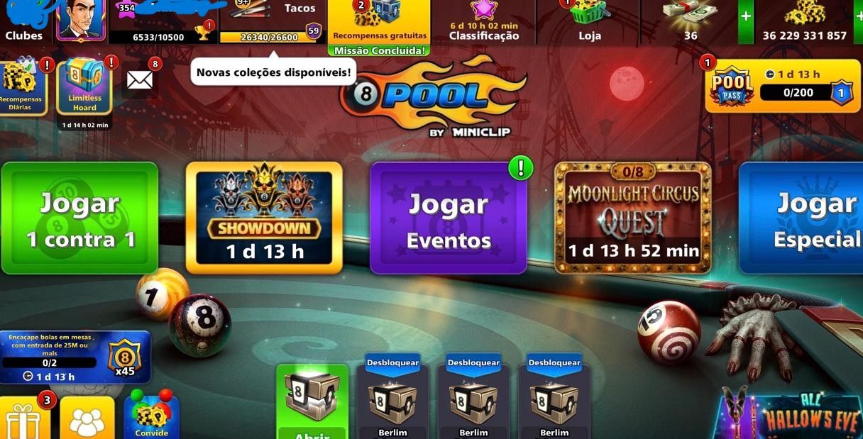 CONTA 8 BALL POOL 36 BILHÕES DE FICHA