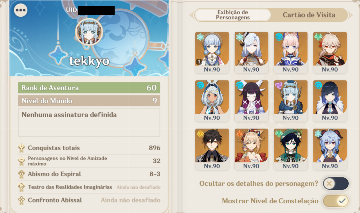 CONTA GENSHIN - RANK DE AVENTURA 60 COM 20 PERSONAGENS T5 limitados