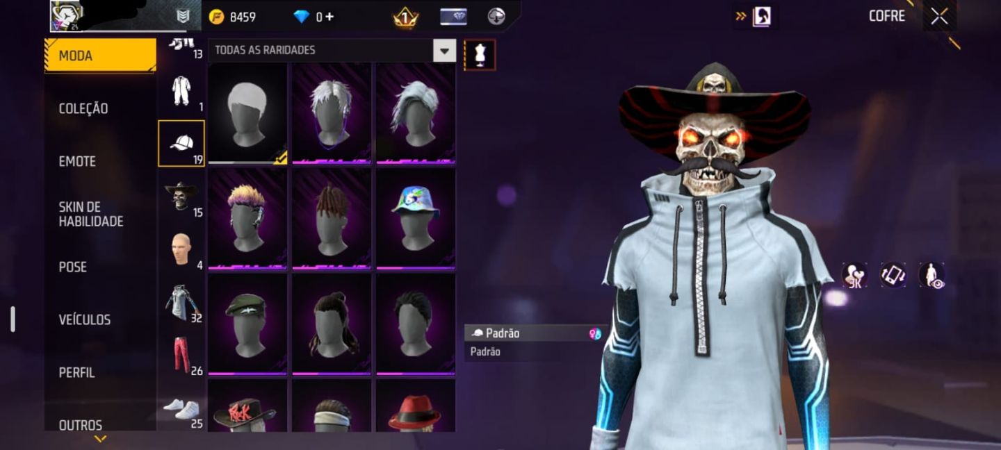 Conta Free Fire Nível 29 - Visual Caveira + Moto + Pet