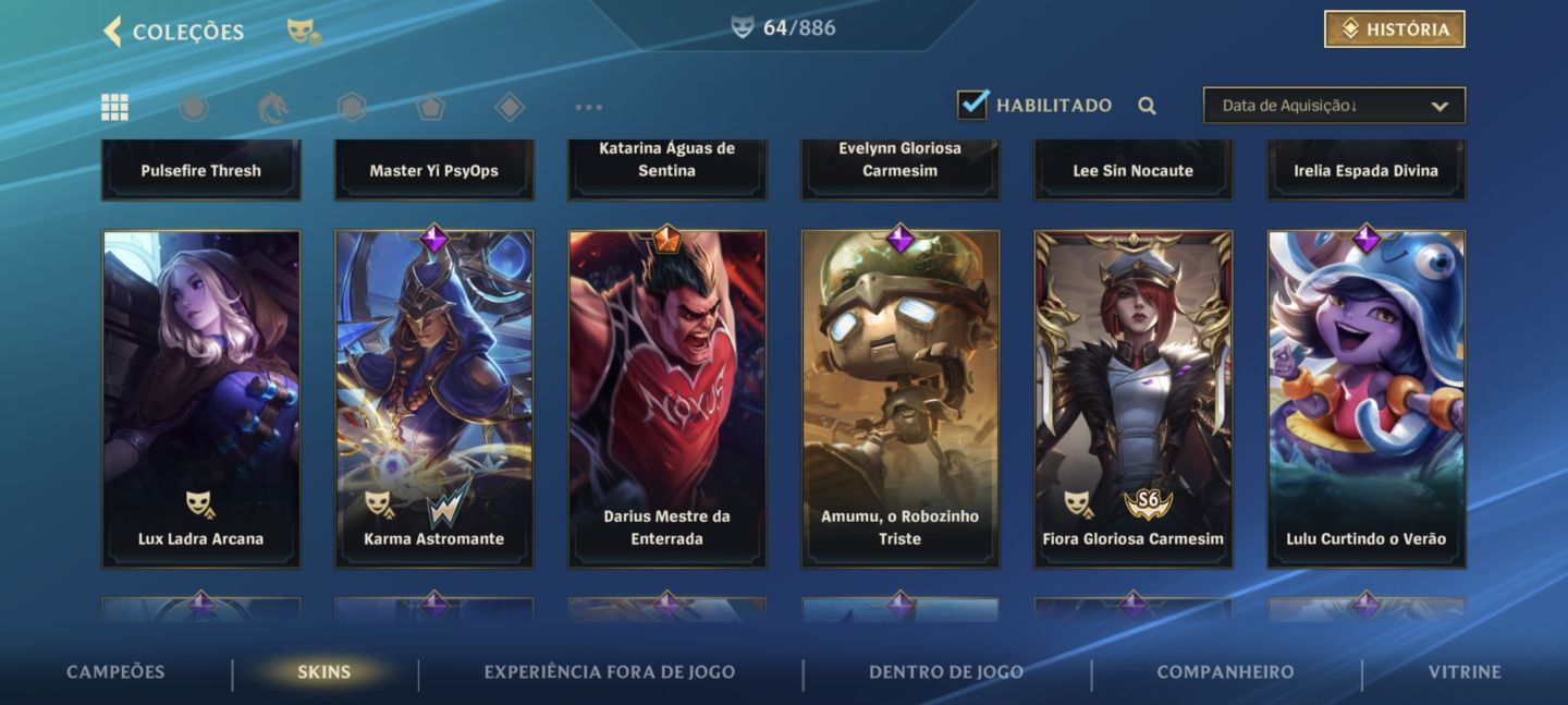 Conta de WildRift 64 skins preço mais baixo