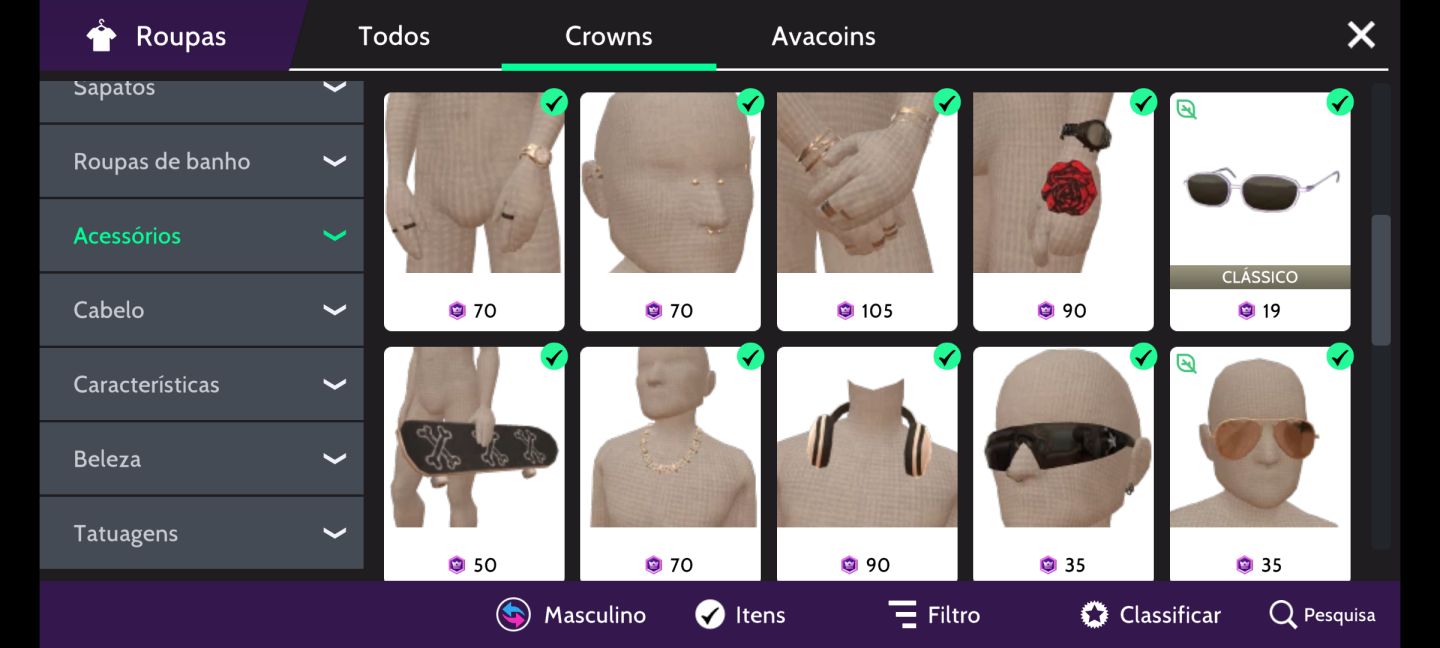 CONTA AVAKIN: NÍVEL 31, COM VÁRIOS ITENS.
