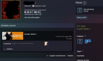 CONTA CS2 COM 3K DE HORAS + 2 MEDALS + ESPECIAL LIBERADO + PRIMEIRO EMAIL
