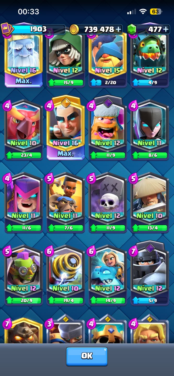Conta de Clash Royale com 34 evoluções