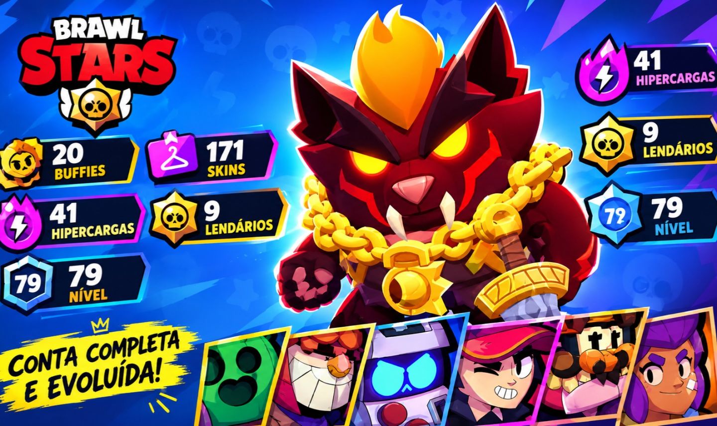 CONTA BRAWL STARS | 171 SKINS | 41 HIPERCARGAS | 20 BUFFIES | 9 LENDÁRIOS