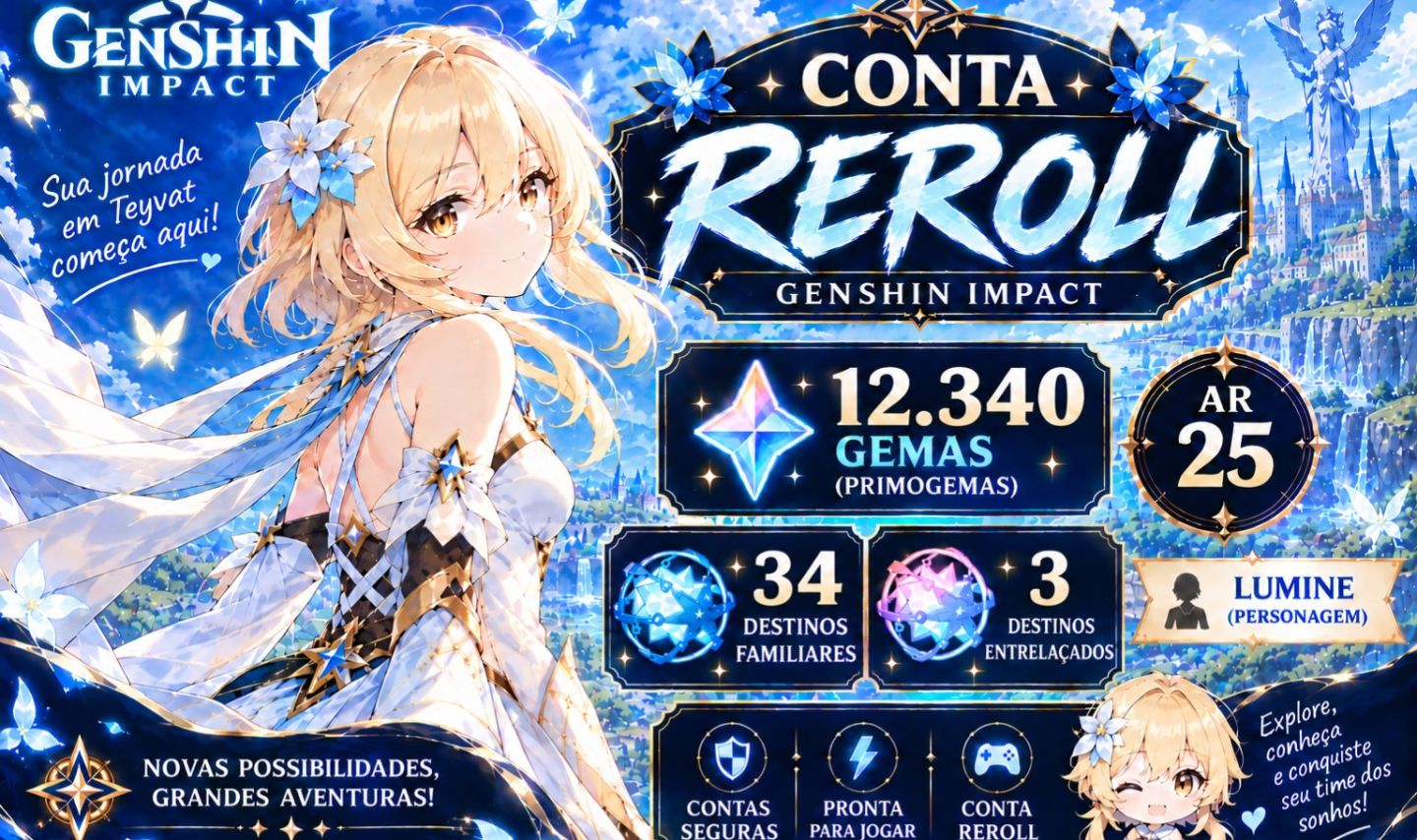 Conta Genshin Impact América Ar25 + 12.340 Primogems + 110 Pulls