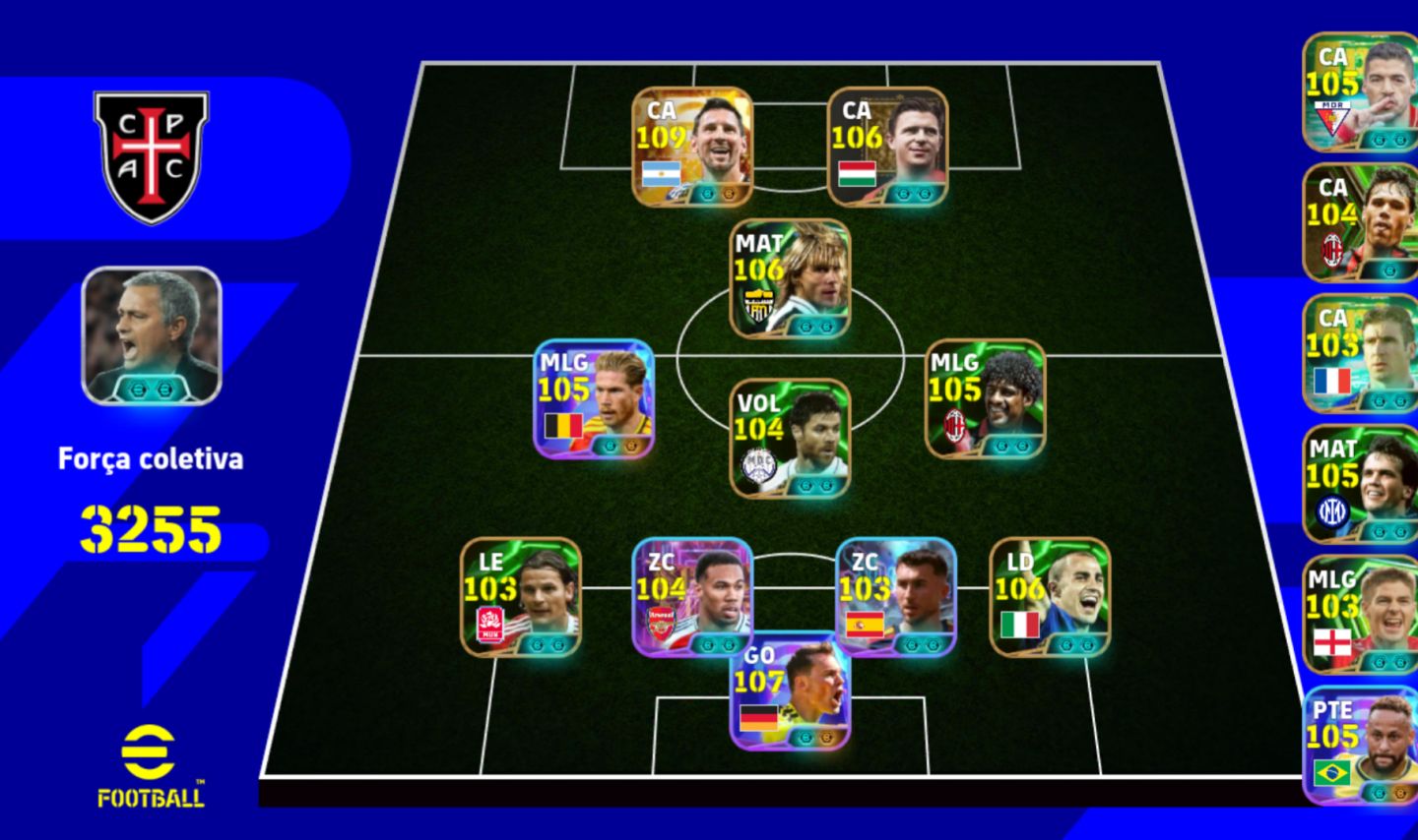 Conta de Efootball muito braba com Messi 110, Puskás 106, neuer 107 e muito mais