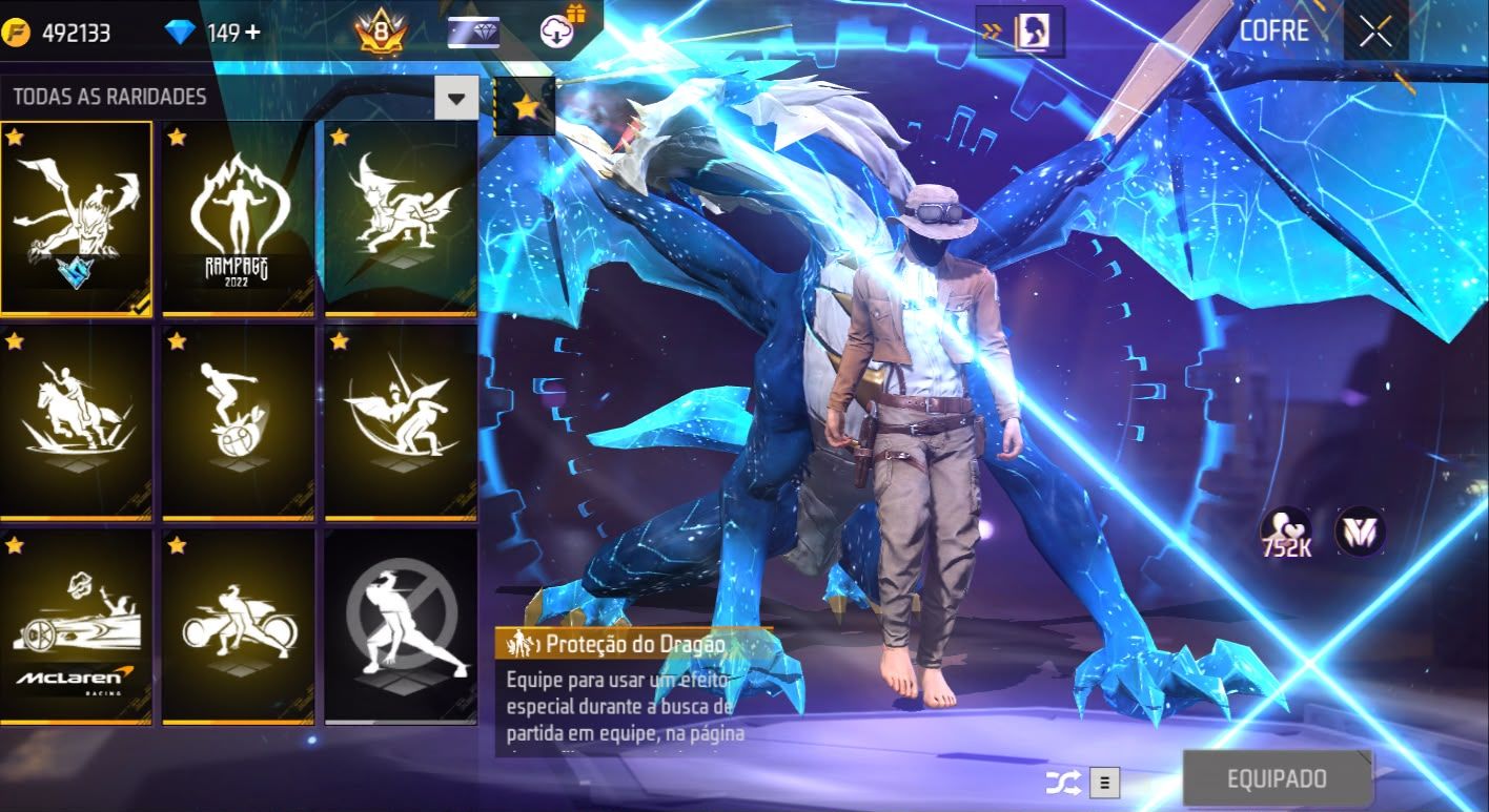 Conta Free Fire Gemada com 7 Angelicais, 10 Evolutivas, Prime 8, 900+ Peitorais