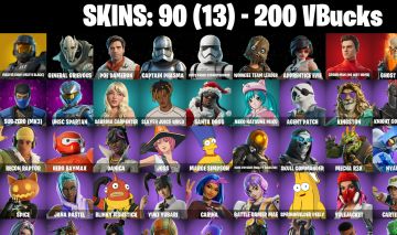 90 Skins - master chief (matte black), sub zero mk3, santa dogg, 200 vbucks