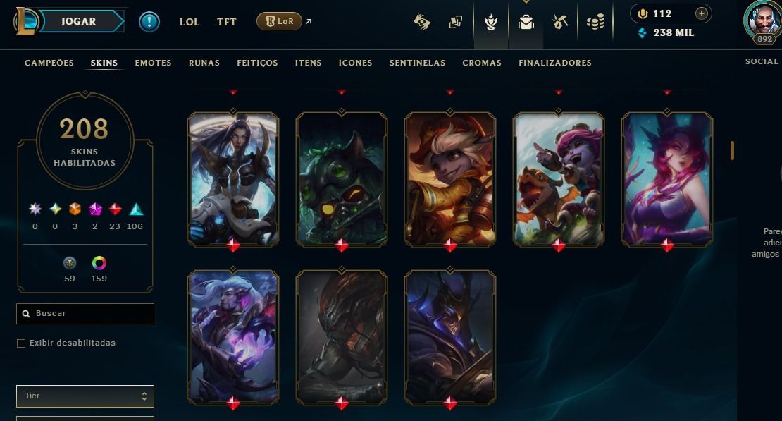 CONTA COM MUITAS SKINS ELO GOLD