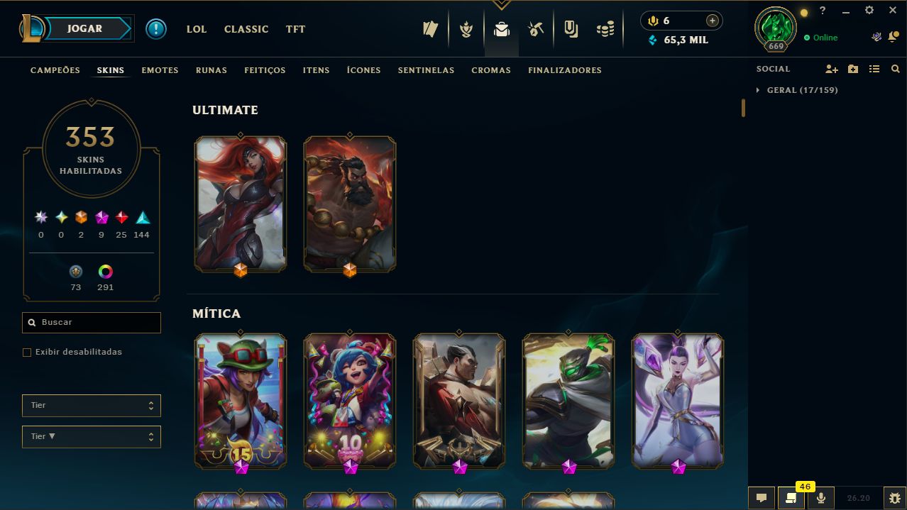 Conta de LoL com 353 SKINS + Conta de Valorant com skins e LvL 118.
