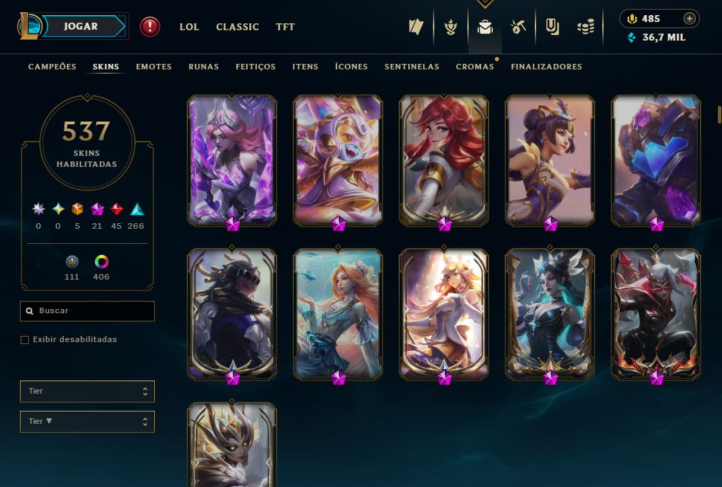 CONTA LOL - DIAMANTE IV +500 SKINS +300 ESSENCIAS MÍTICAS E TODOS OS CHAMPS