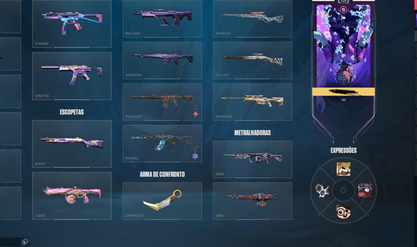 Conta valorant peak imortal 3.5k gastos 50+ skins e itens raros