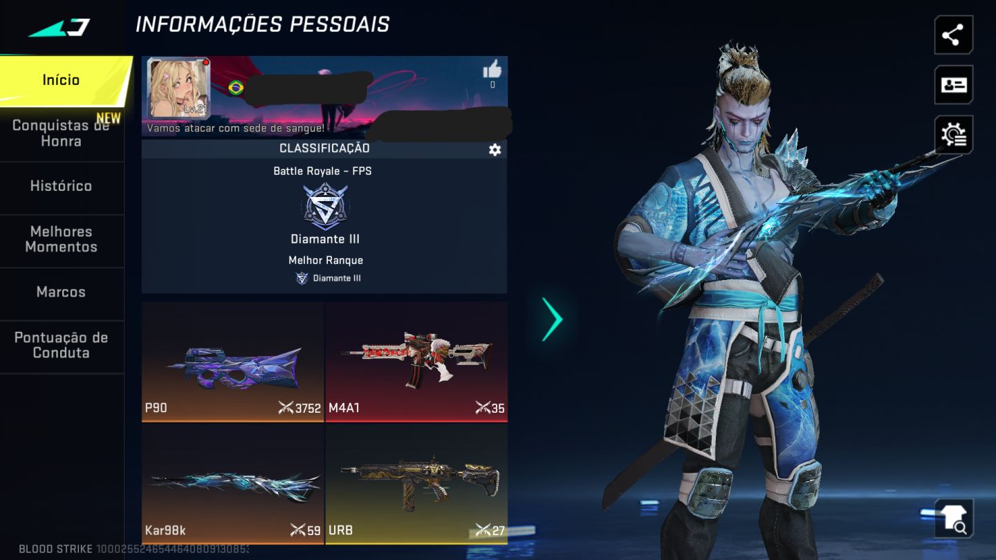 CONTA BLOOD STRIKE | DIAMANTE III | P90 FENDA FANTASMA + M4A1 ESPECTRO VIOLETA