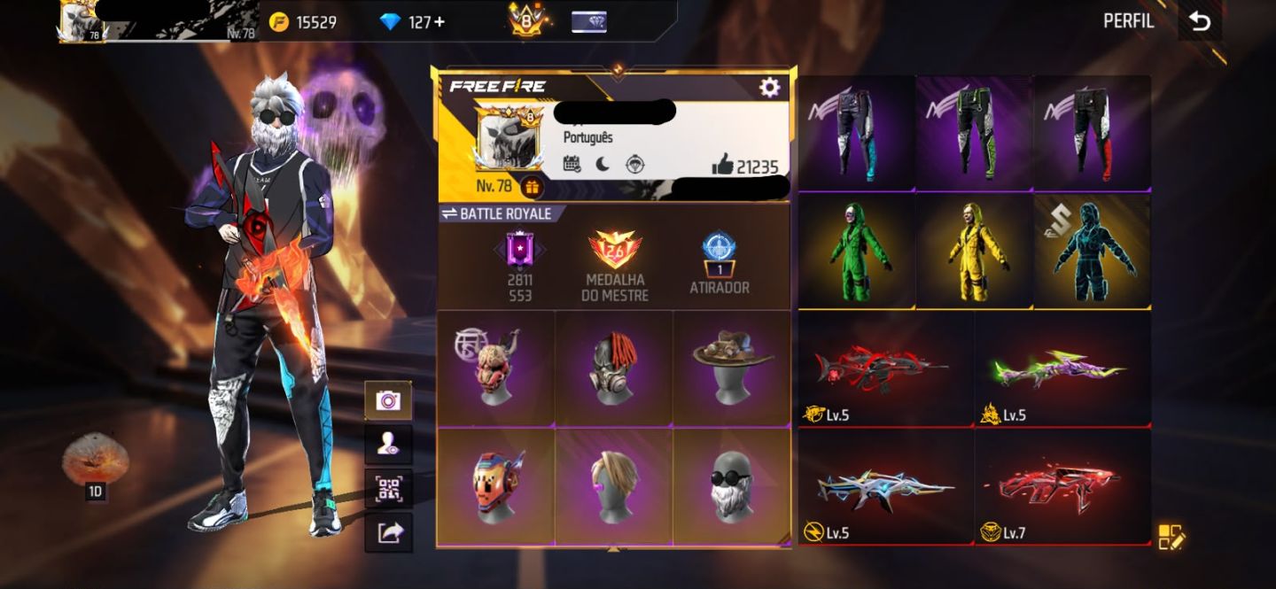 Conta free fire gemada com primeiro terceiro setimo passe 970 peitorais prime 8