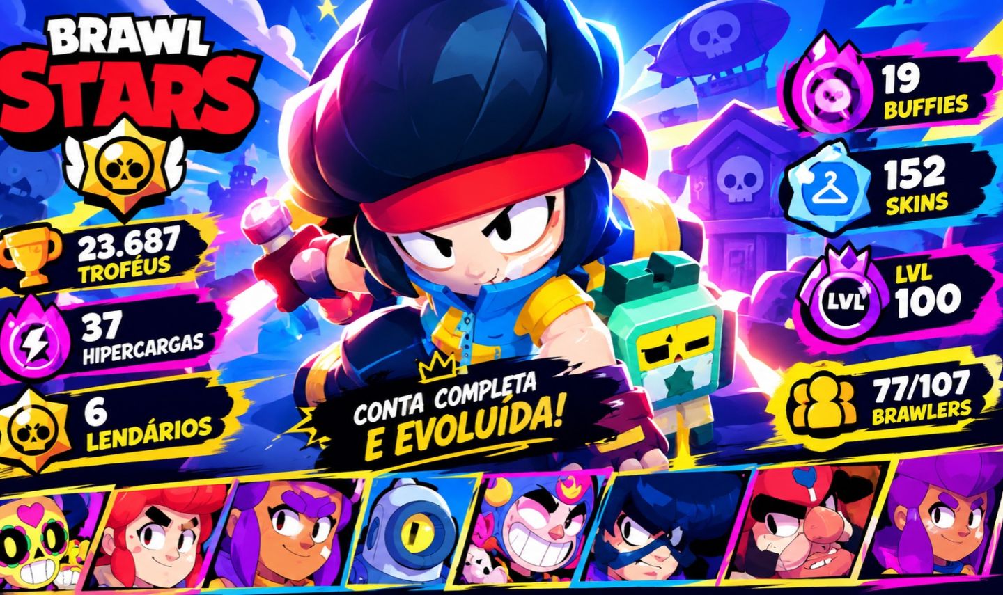CONTA BRAWL STARS LVL 100 | 152 SKINS | 37 HIPERCARGAS | 19 BUFFIES