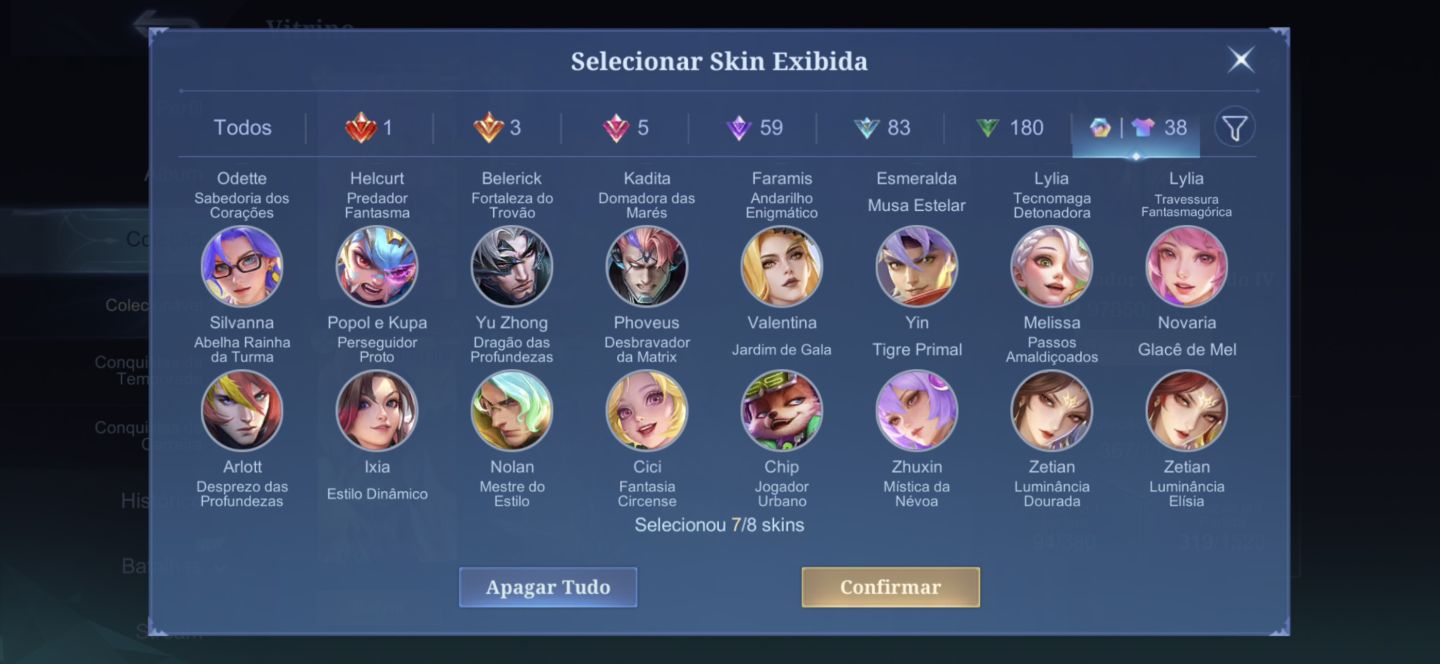 CONTA MOBILE LEGENDS/ SKINS RARAS