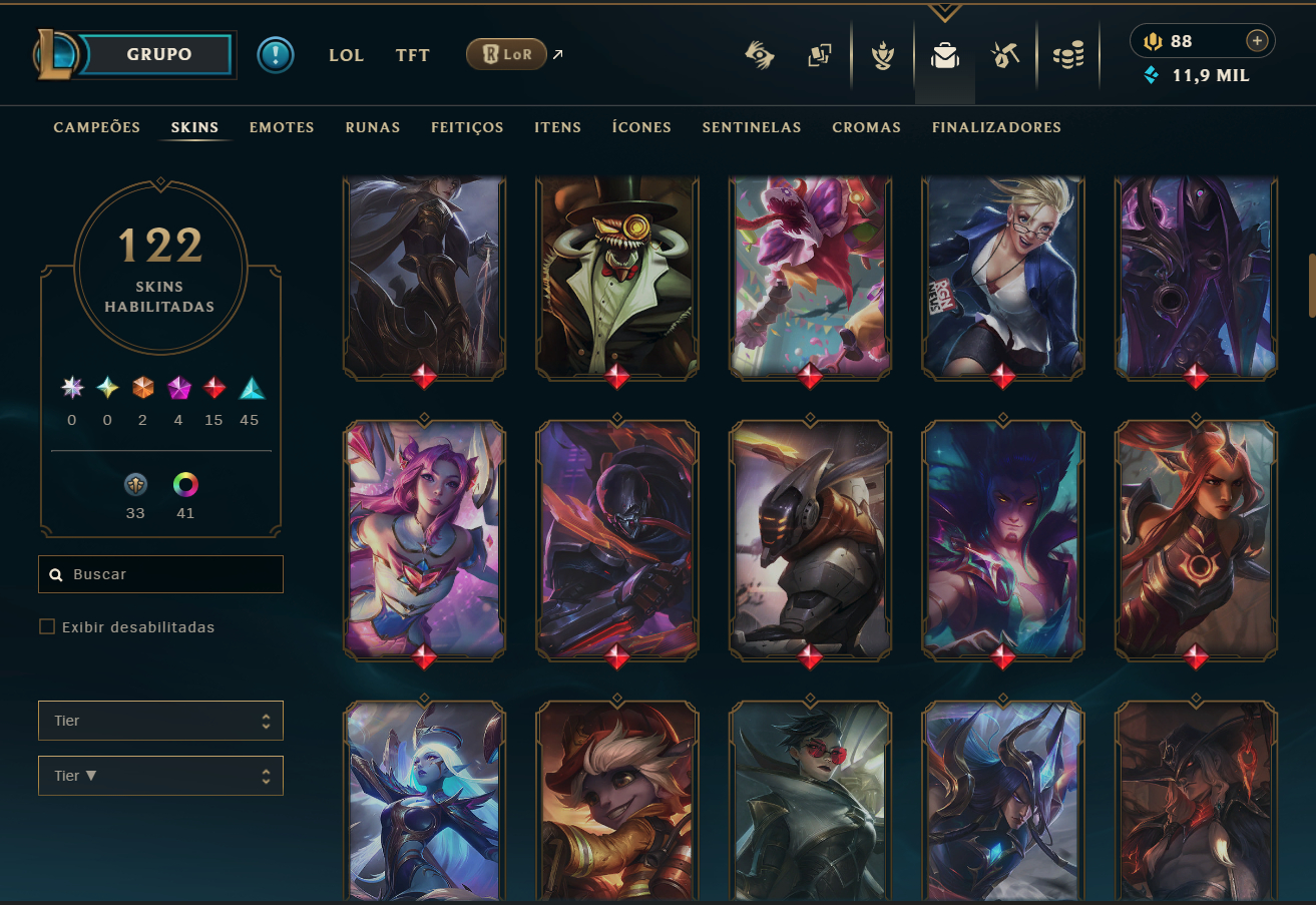 Conta Full Acesso LoL - 168 CH | 122 SKINS | HONRA 5 | TFT SKINS | 443K TK