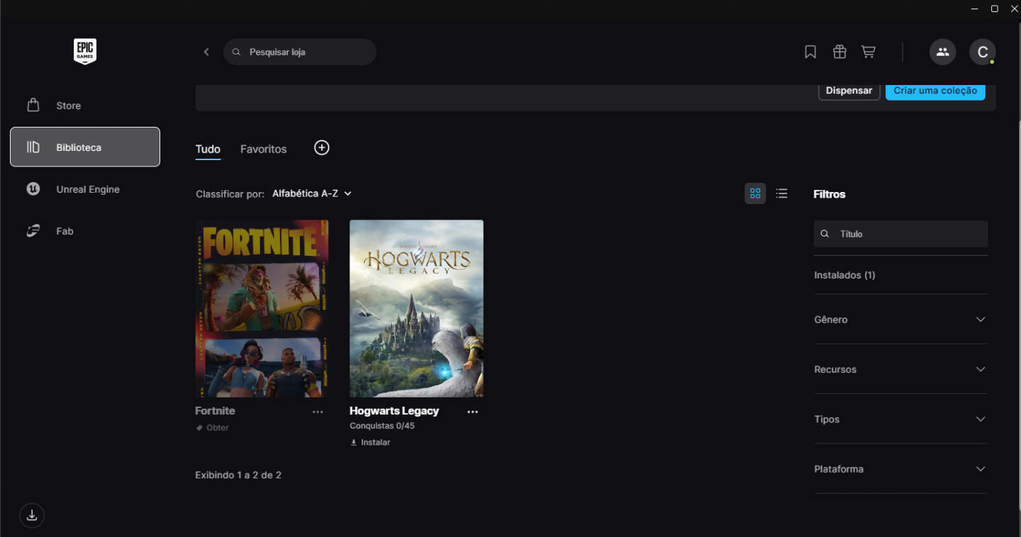 Contas epic games com HOGWARTS LEGACY