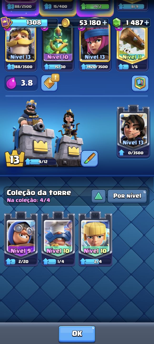 Clash Royale Arena 18 | Torre Lvl 13 | 119/123 Cartas | Evoluções