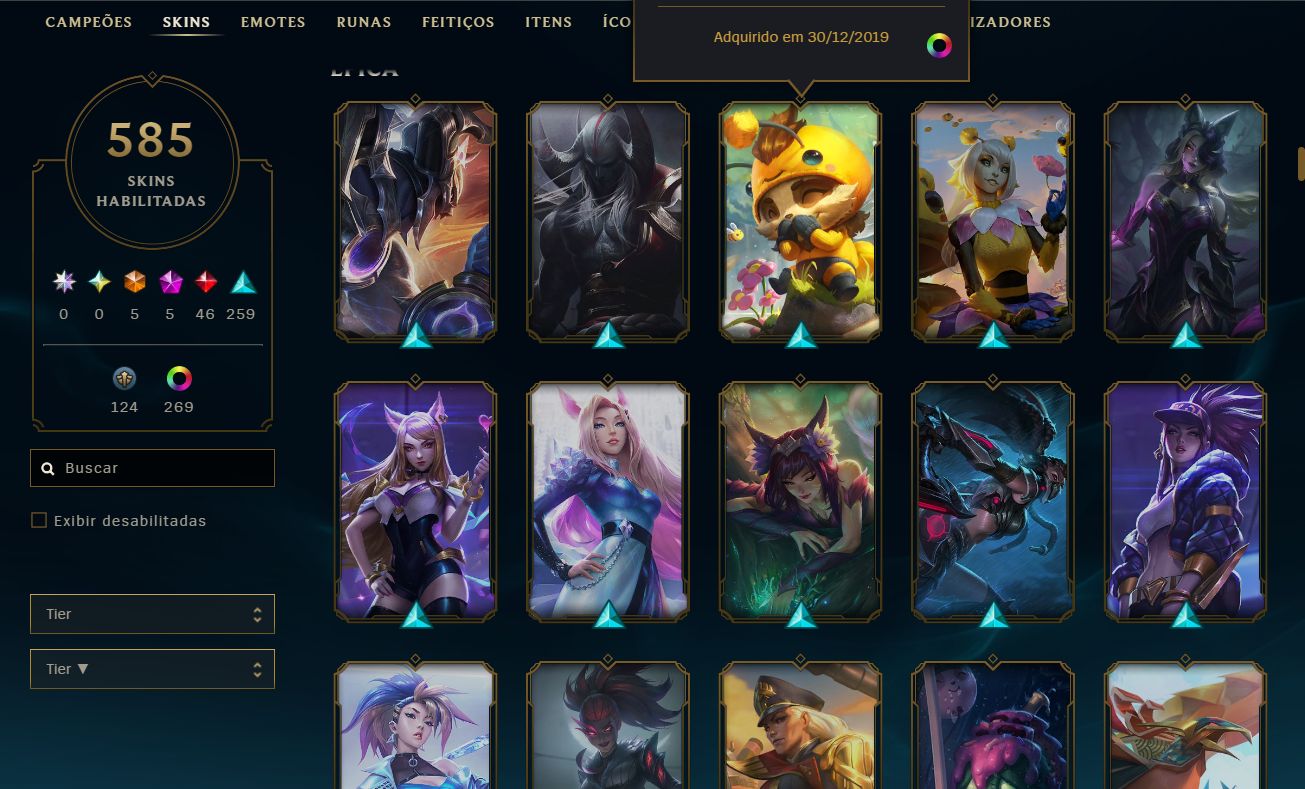 CONTA LOL, FULL CHAMPS, 240K ESSENCIA AZUL, LVL 793, 585 SKINs