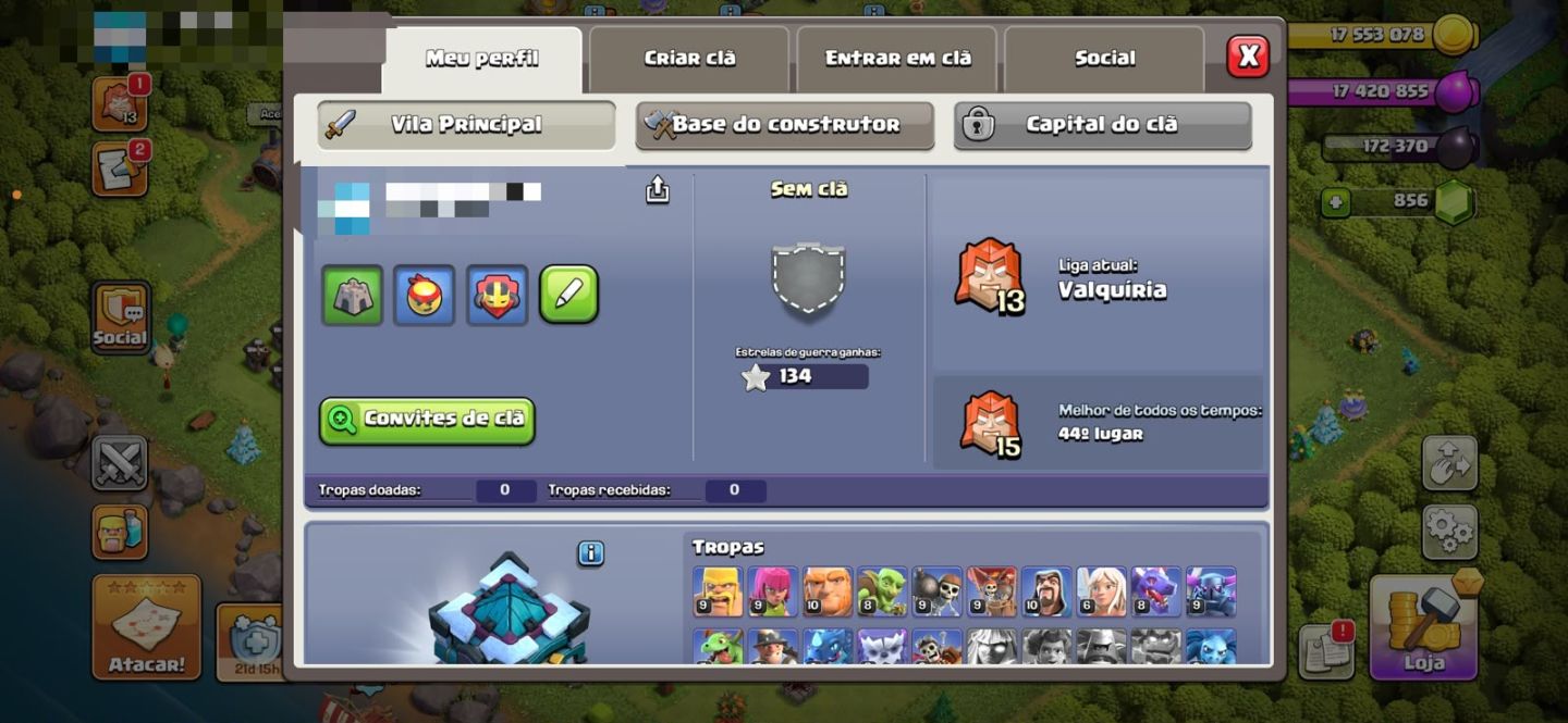 CONTA CLASH OF CLANS CC 13 quase full
