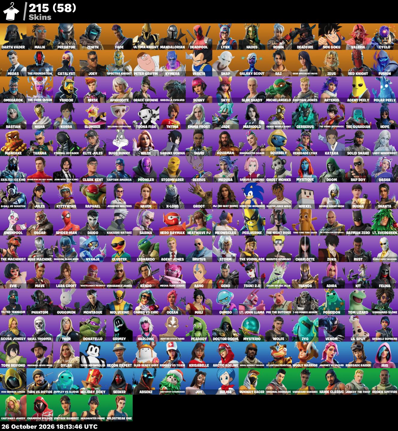 215 Skins | Skull Trooper | Galaxy Scout | Red Knight | Omegarok | Gold Mid/Bru