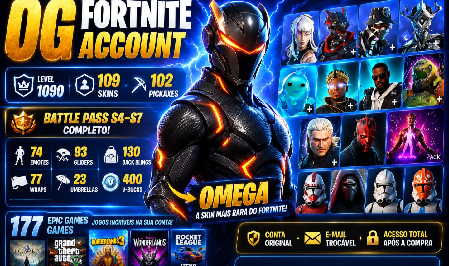 Conta Fortnite Completa | Grande Inventário + Muitas Skins, Emotes e Picaretas