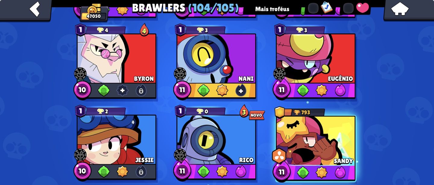 CONTA DE BRAWL STARS 47k de troféus,3 brawllers com 2 k ,32 prestígios,