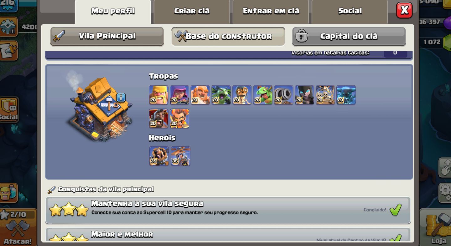 CONTA CLASH OF CLANS CV18 NÍVEL 216 | BASE DO CONSTRUTOR FULL MAX