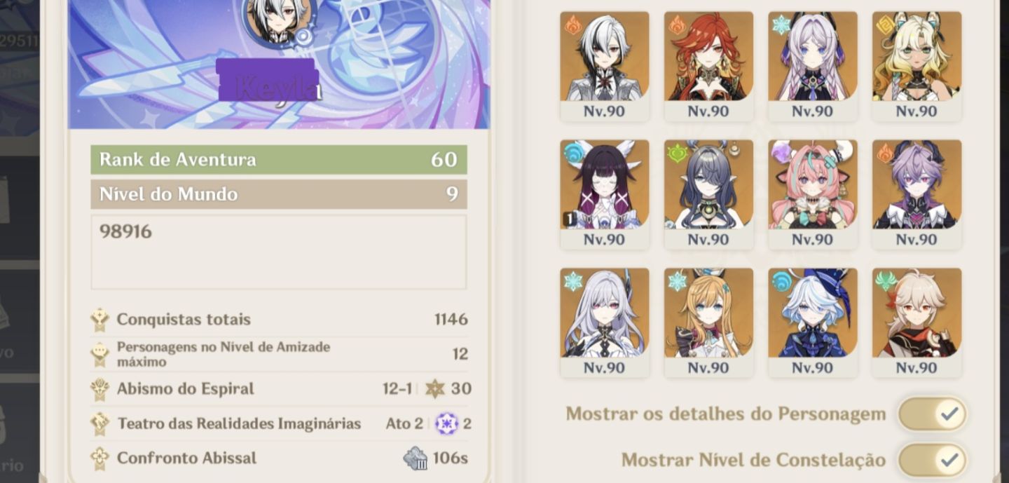 Conta Genshin Impact AR 60 | 21 Personagens T5