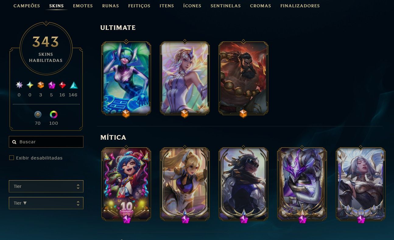Conta com 4 skin primatica e 3 ultimate