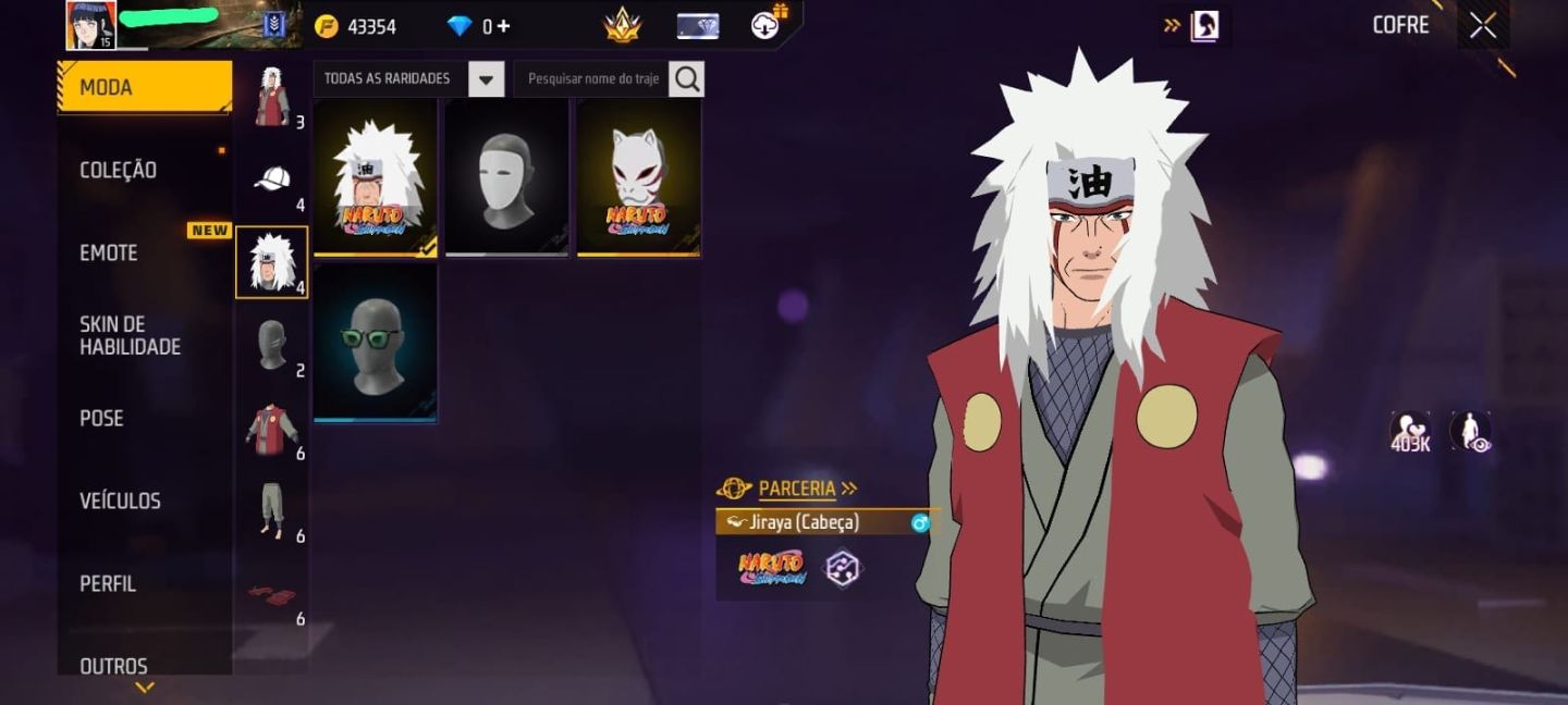 CONTA FF COMPLETA NV 15 - PARCERIA NARUTO (JIRAYA) + G36 COMBUSTÃO ESP