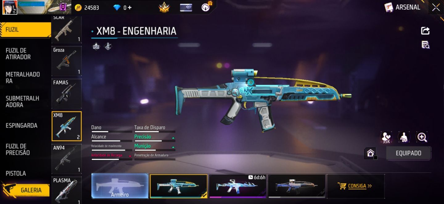 CONTA FREE FIRE COM CONJUNTO DAMA ESCARLATE | VSK94 ATRIBUTADA | CARTÃO DE TROCA