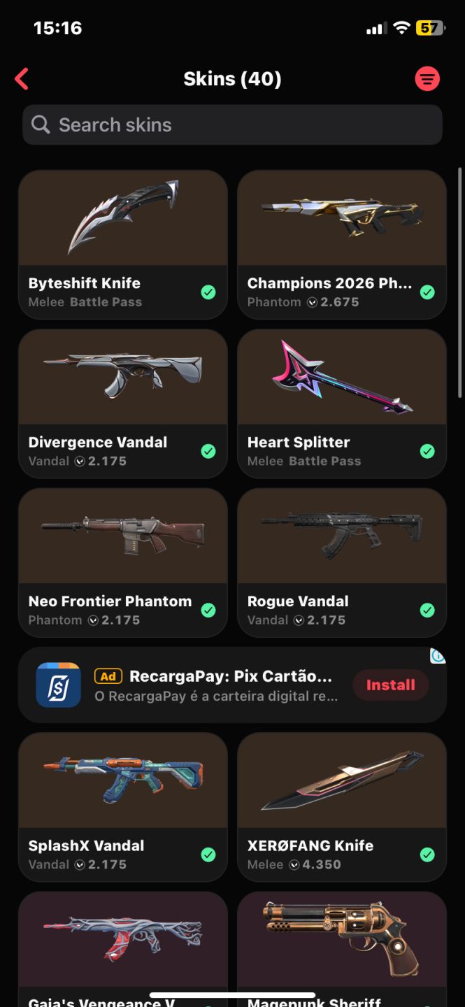 Conta valorant lvl 144 várias skins platina 1