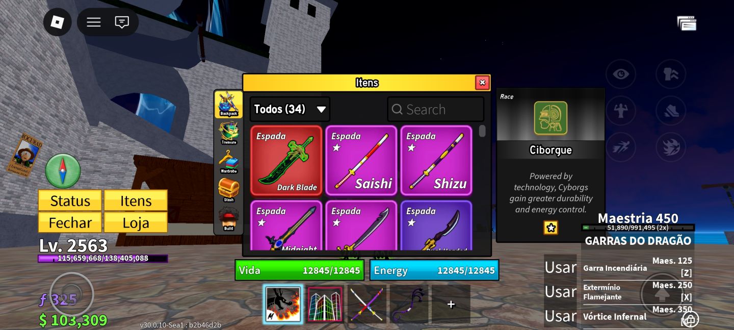 BLOX FRUITS LVL 2550+ | DARK BLADE + 3 PERMANENTES + 3 GAMEPASSES + CYBORG V3 |