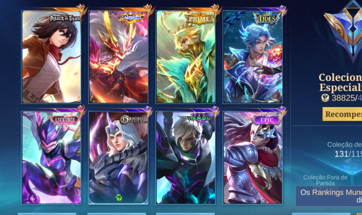 Conta de mobile legends com uma das melhores skins de attack on titan